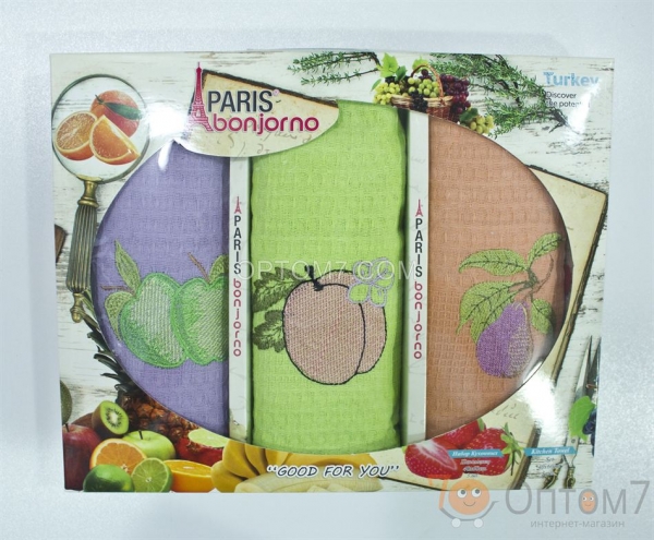 Набор кухонных вафельных полотенец 40x60 Paris bonjorno арт.2227